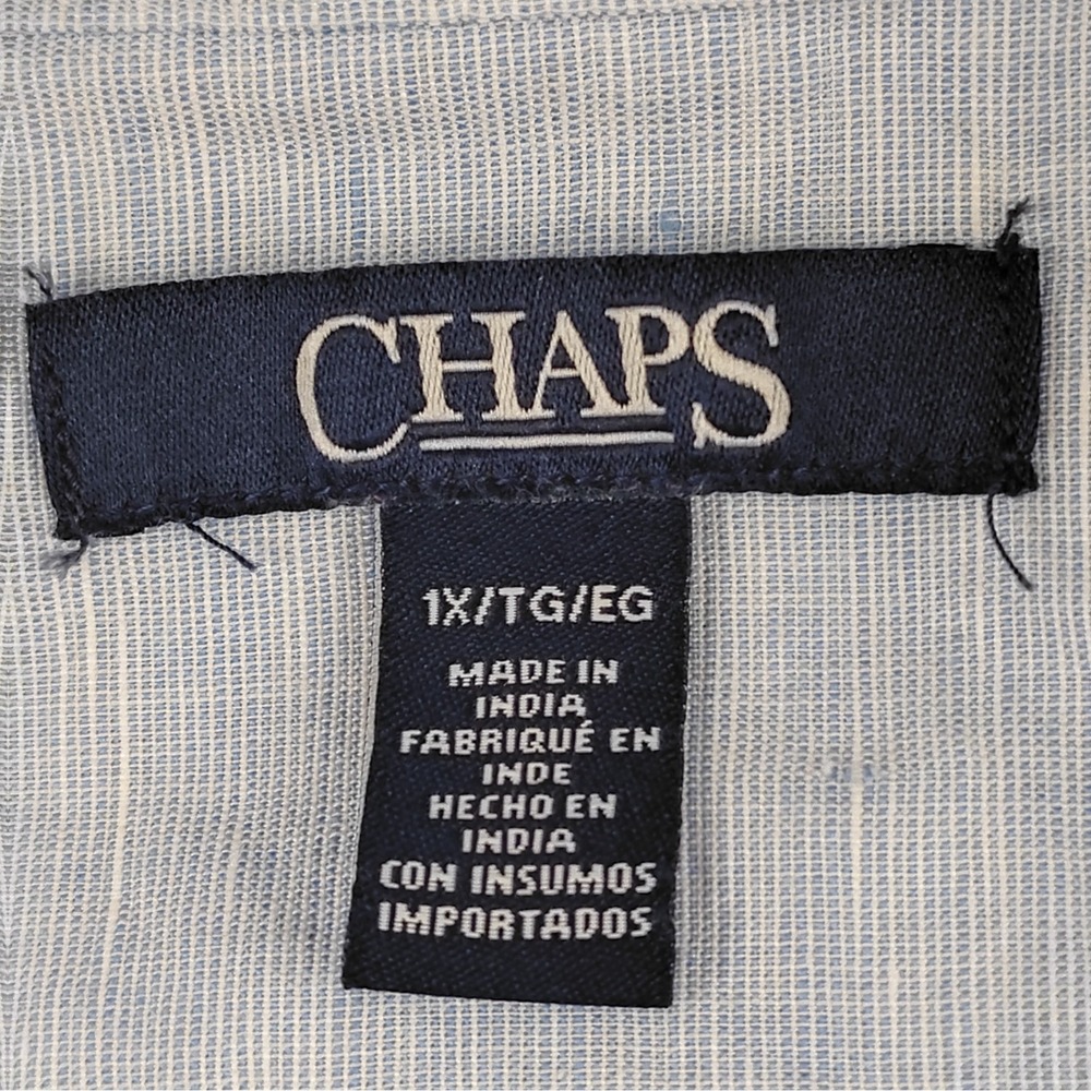 Chaps Womens 1X/XL Linen Cotton Button Down Shirt Light Blue Long Sleeve - Picture 2 of 16